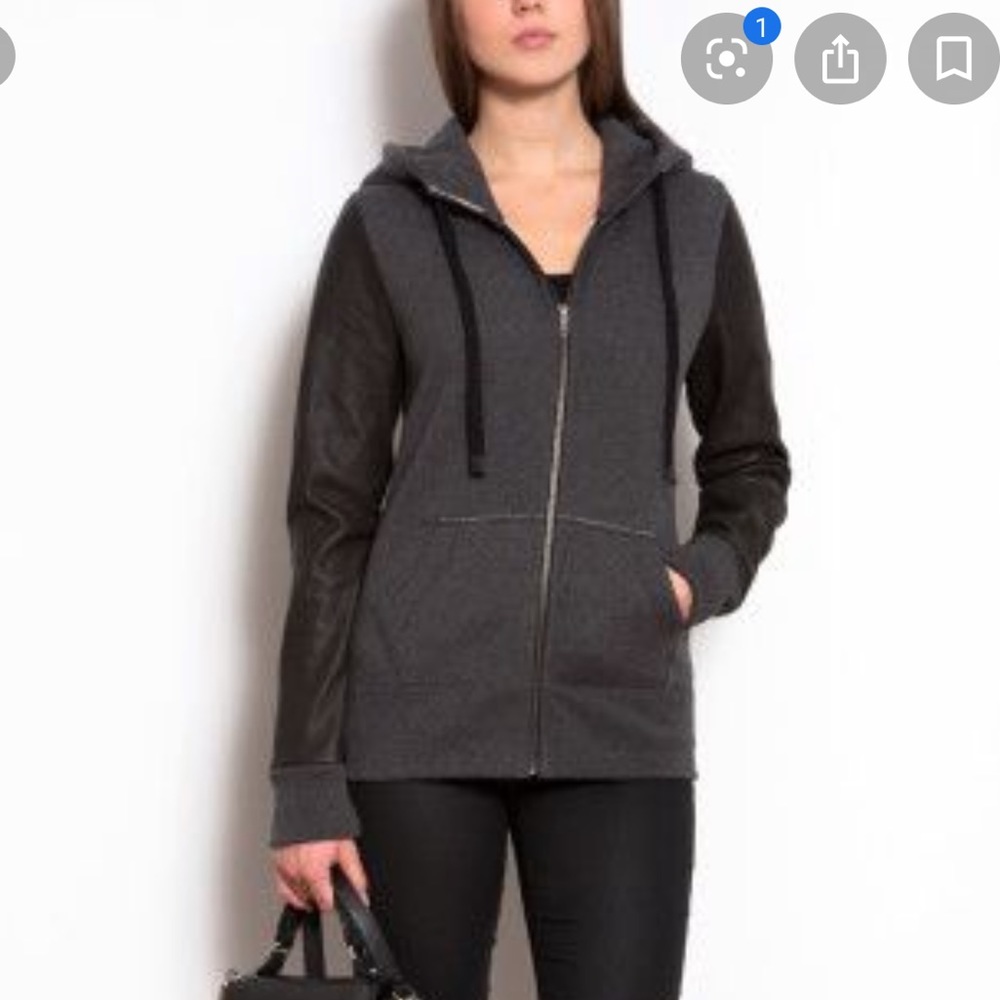 Roots full zip hoodie with genuine leather sleeves